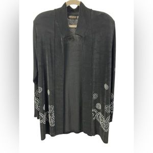Piccadilly Fashion Open Front Beaded MockNeck Cardigan Black Womens Sz M
